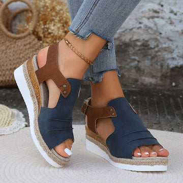 Color block casual sandals wedge for women