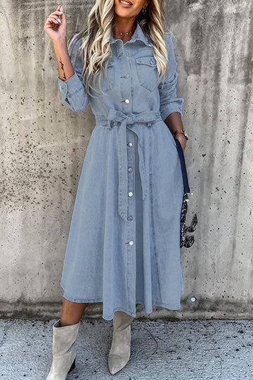 Elize - High Waist Lace-up Denim Dress