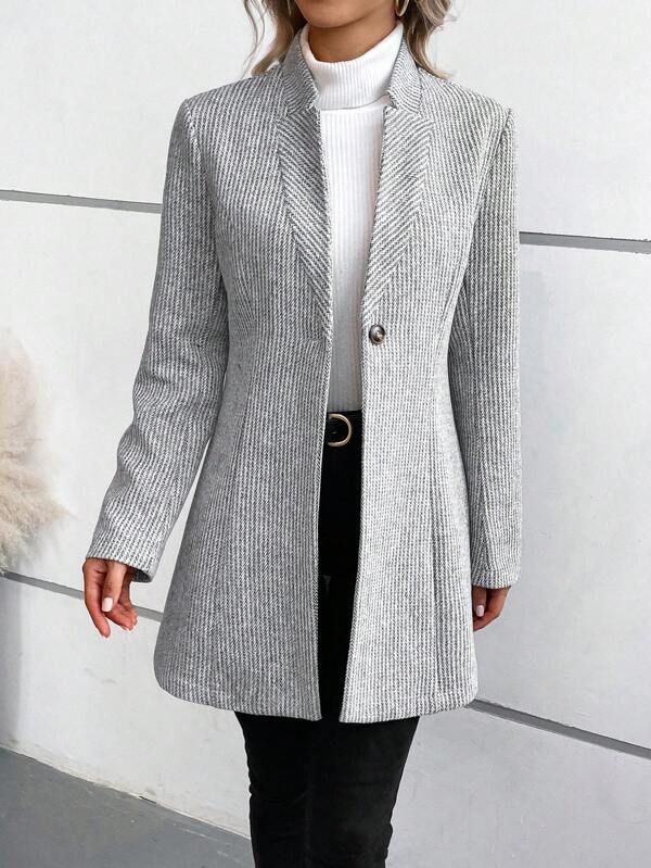 Women's pinstripe coat with single-button closure