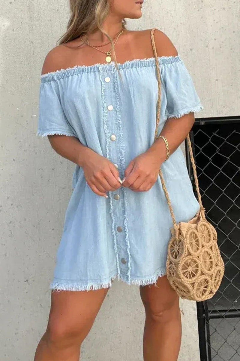 Avalon - casual tassel off the shoulder short sleeve dress