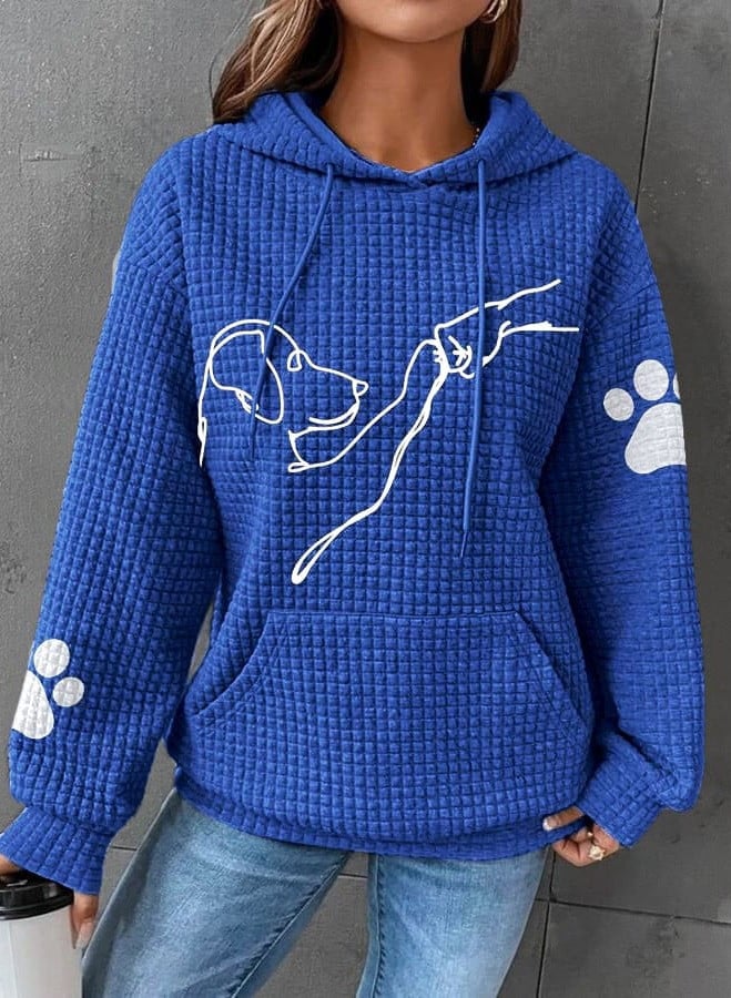 Women's waffle-knit hoodie with dog print