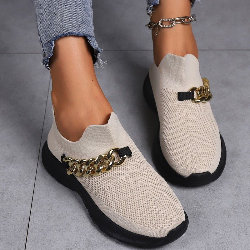 Maelys - women's metallic chain decor soft slip-on shoes