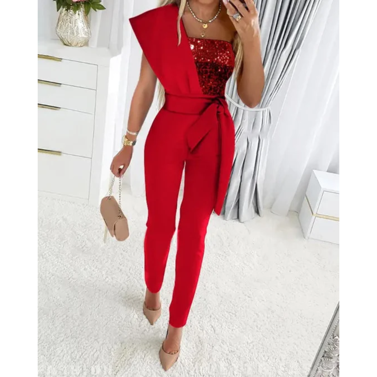 Women's asymmetrical one-shoulder jumpsuit