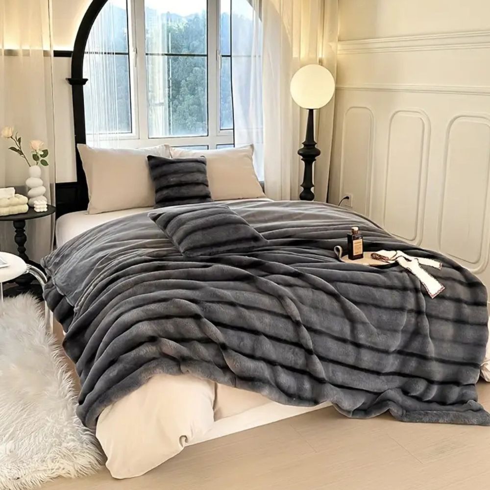 Faux Rabbit Fur Ruched Throw Blanket