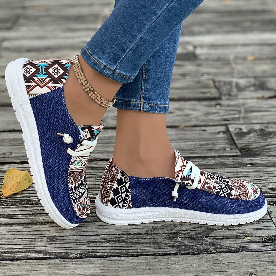 Lena - blue ethnic sneakers for summer