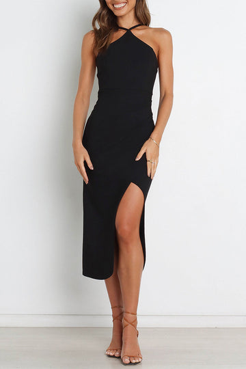 Cleo - stylish slit halter wrap dress