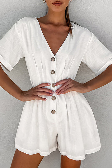 Vivian - stylish white v-neck button-up jumpsuit