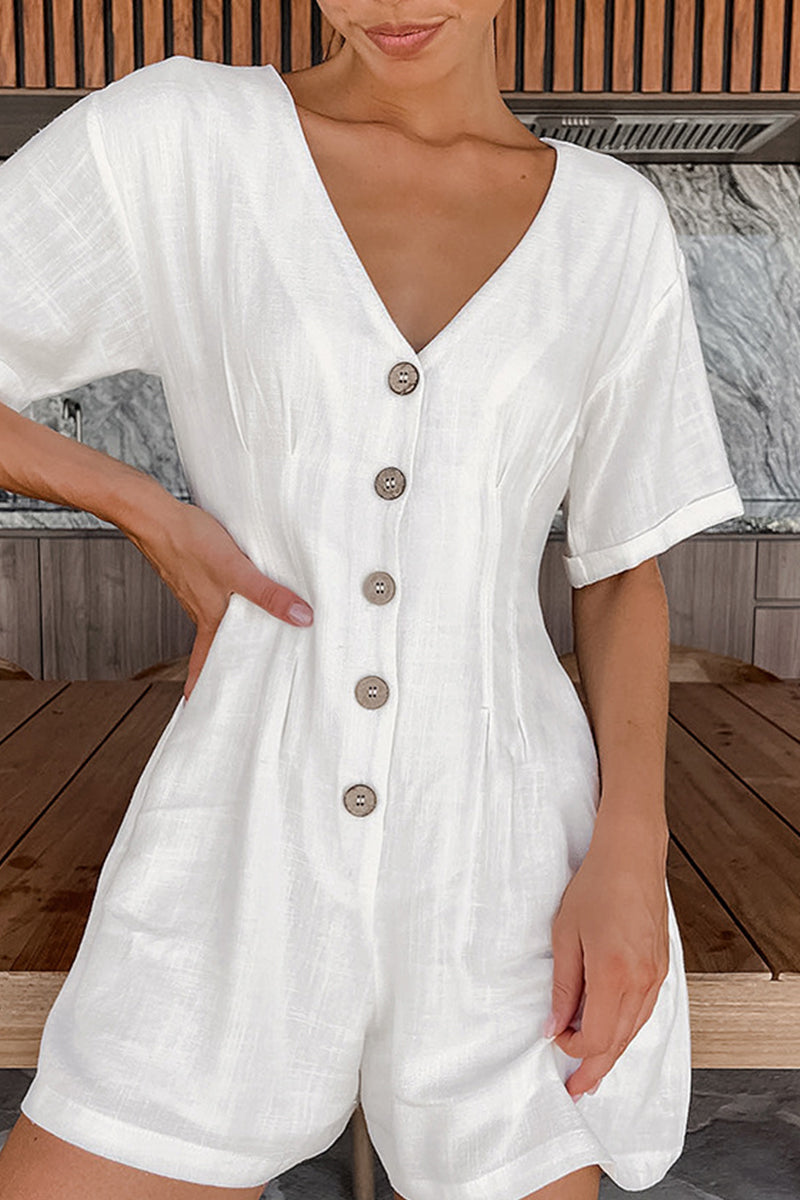 Vivian - stylish white v-neck button-up jumpsuit