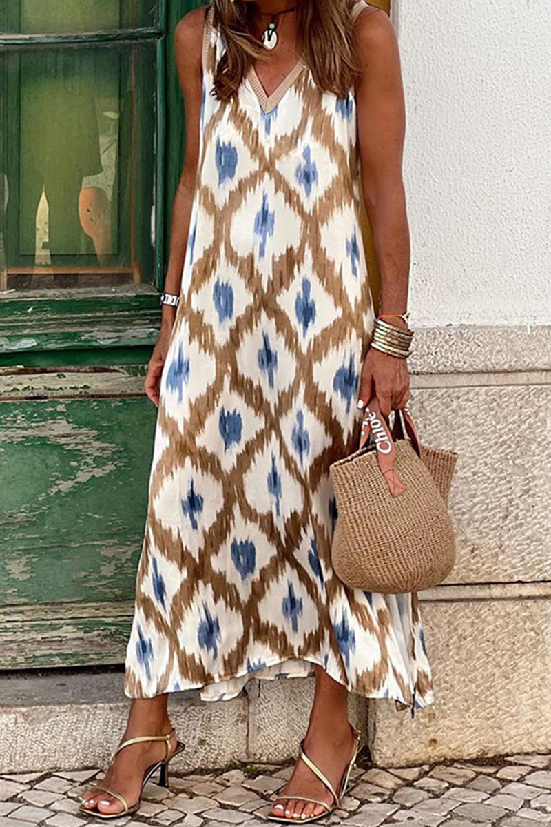 Daisy - casual geometric print v-neck dress