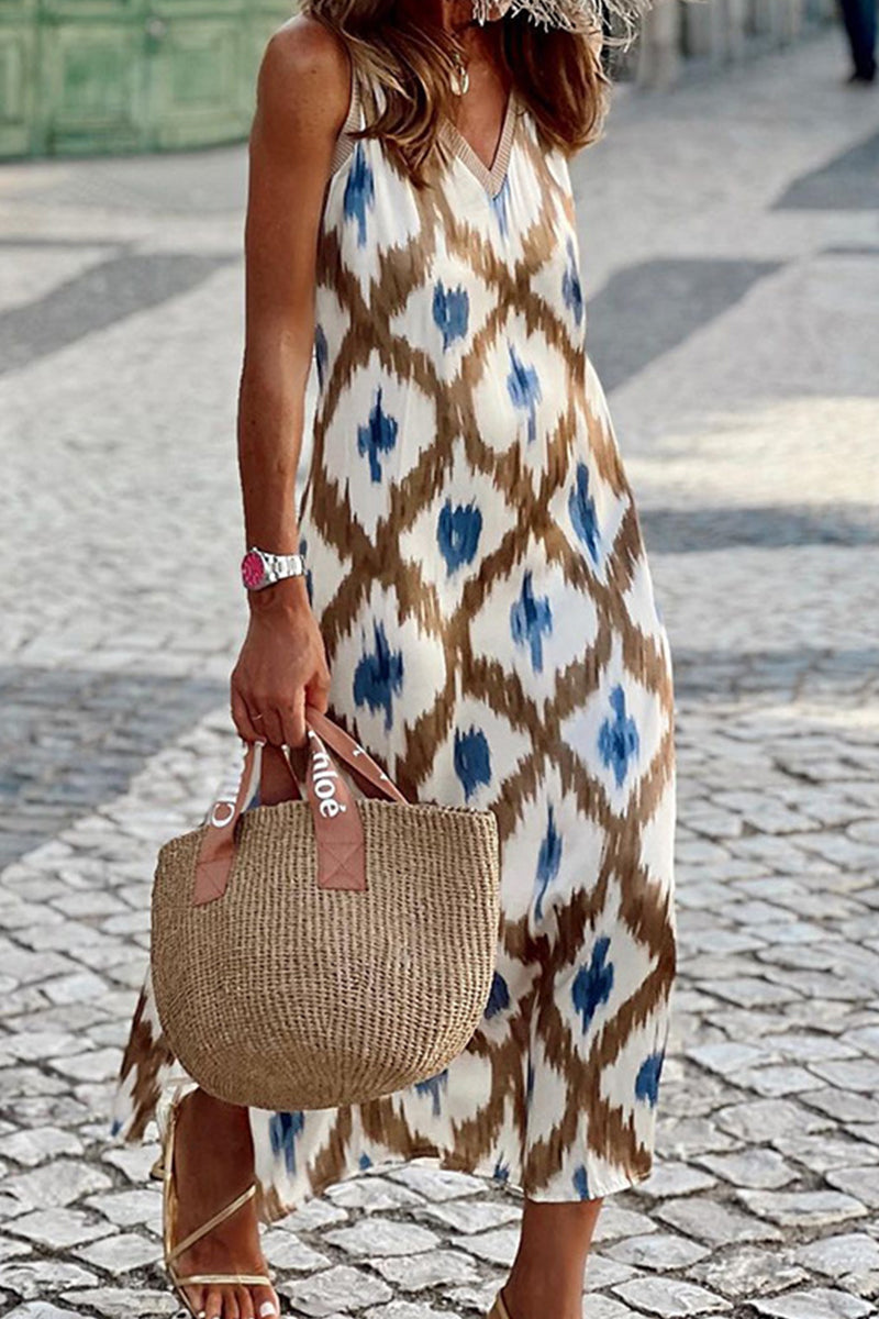 Daisy - casual geometric print v-neck dress