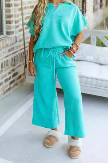 Irine - relaxed short sleeve top and wide leg pants set