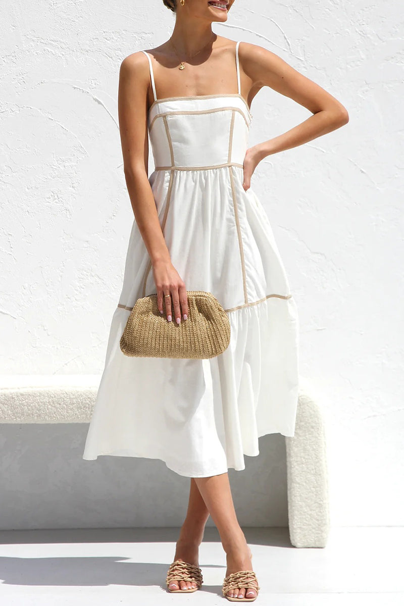 Women's Midi Sundress - Square Neck - Spaghetti Straps - Flowy Ruffle Hem