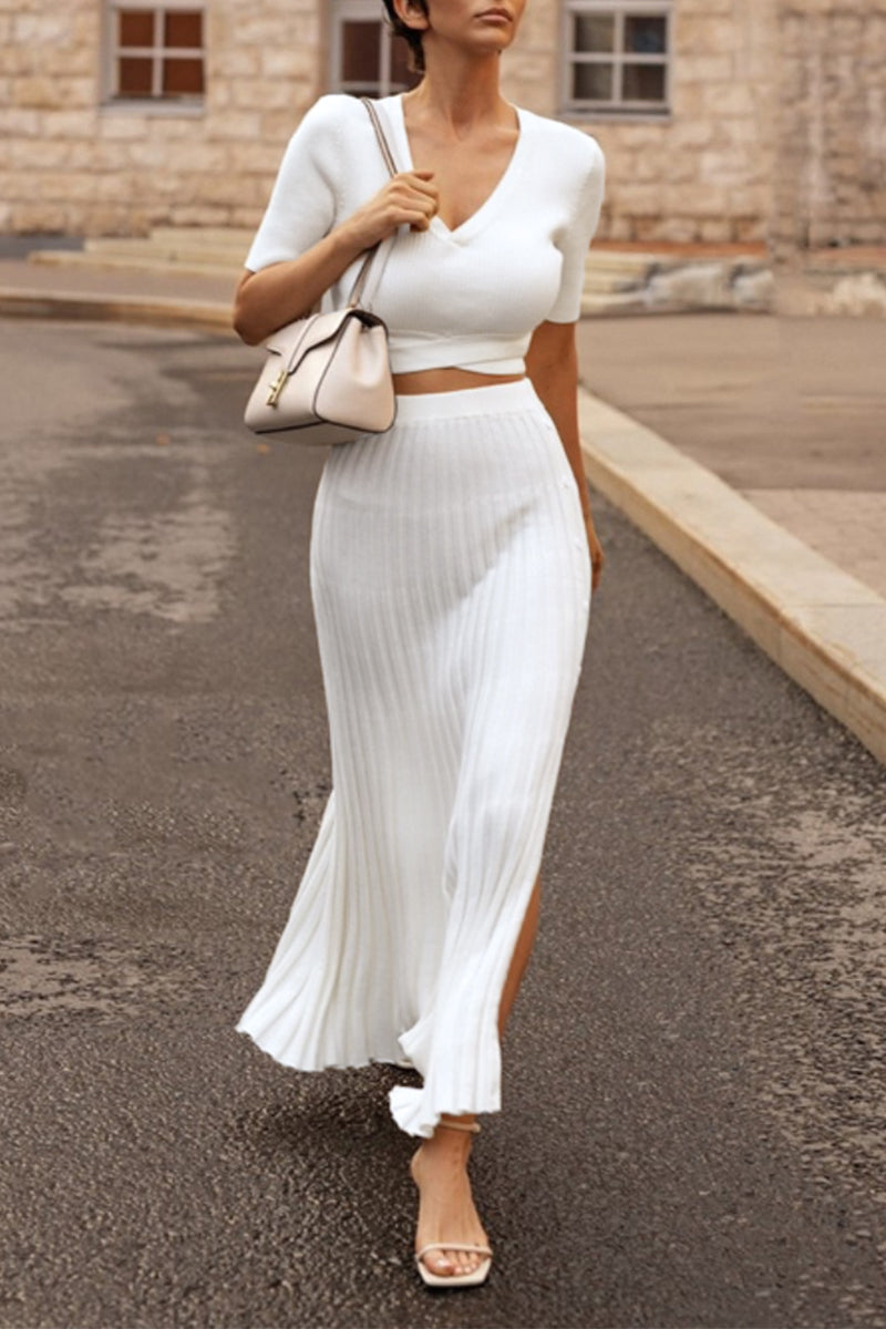 Ramona - slim crop top and pleated skirts matching set