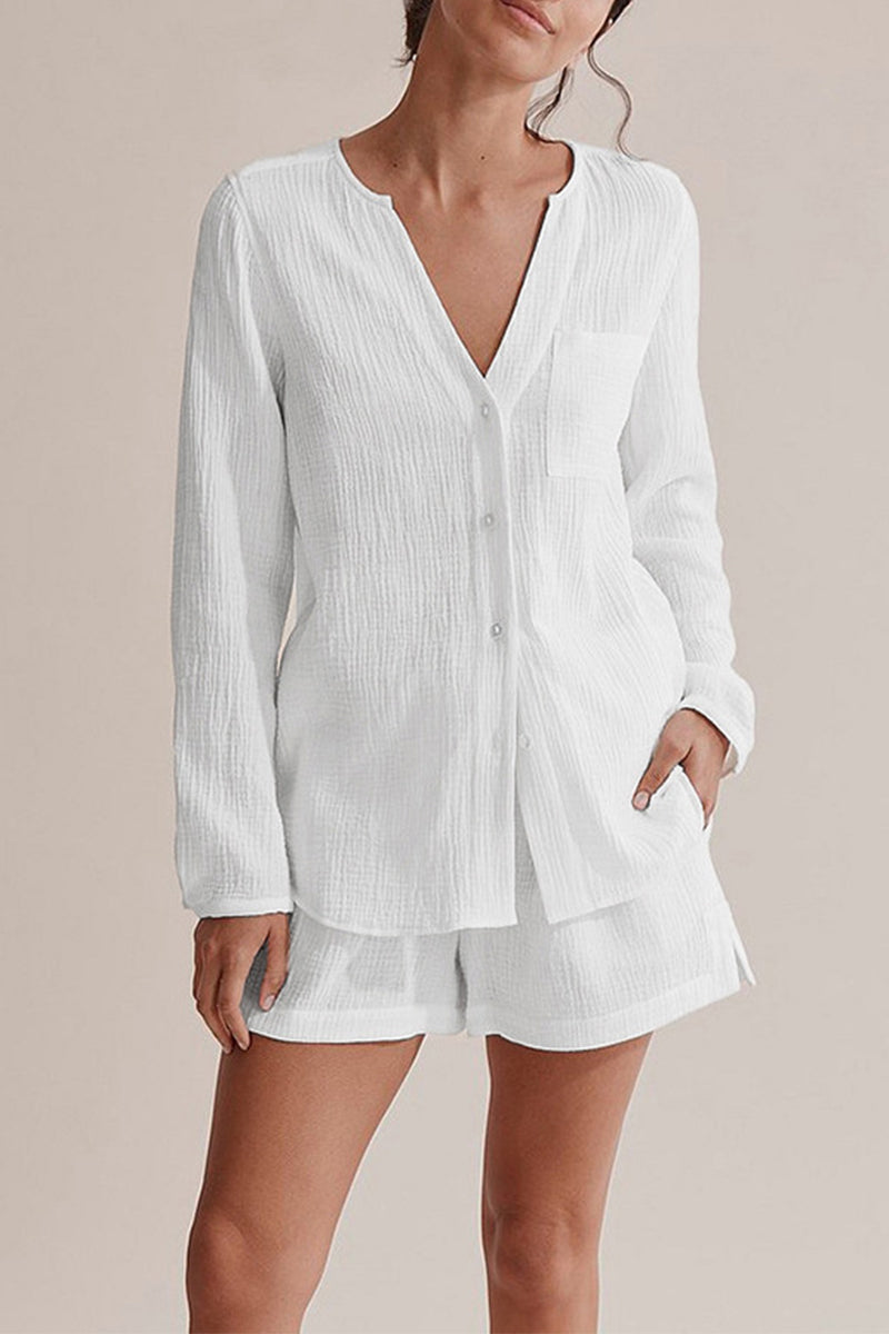 Grace - button up long sleeve top + shorts set