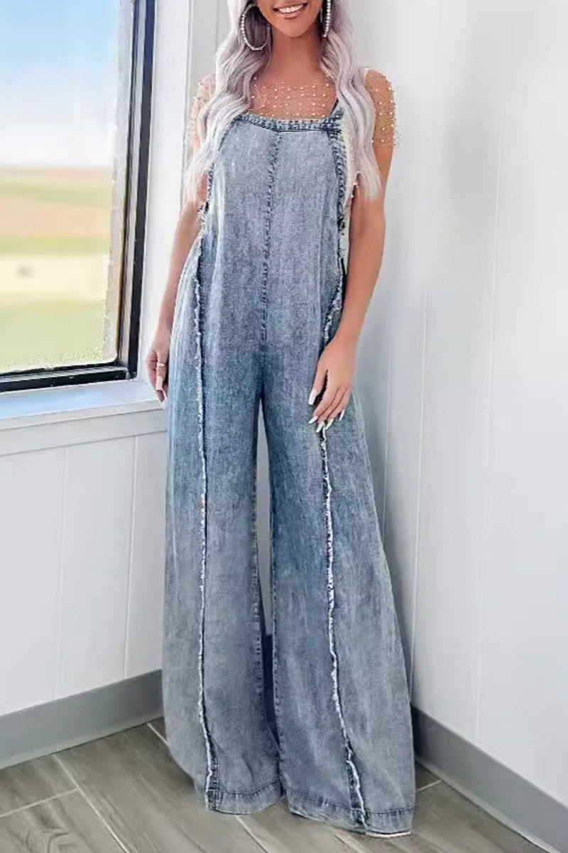 Claudia - casual backless sleeveless loose denim jumpsuits