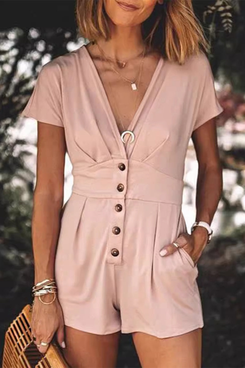 Rihana - button-up V-neck jumpsuit with short sleeves