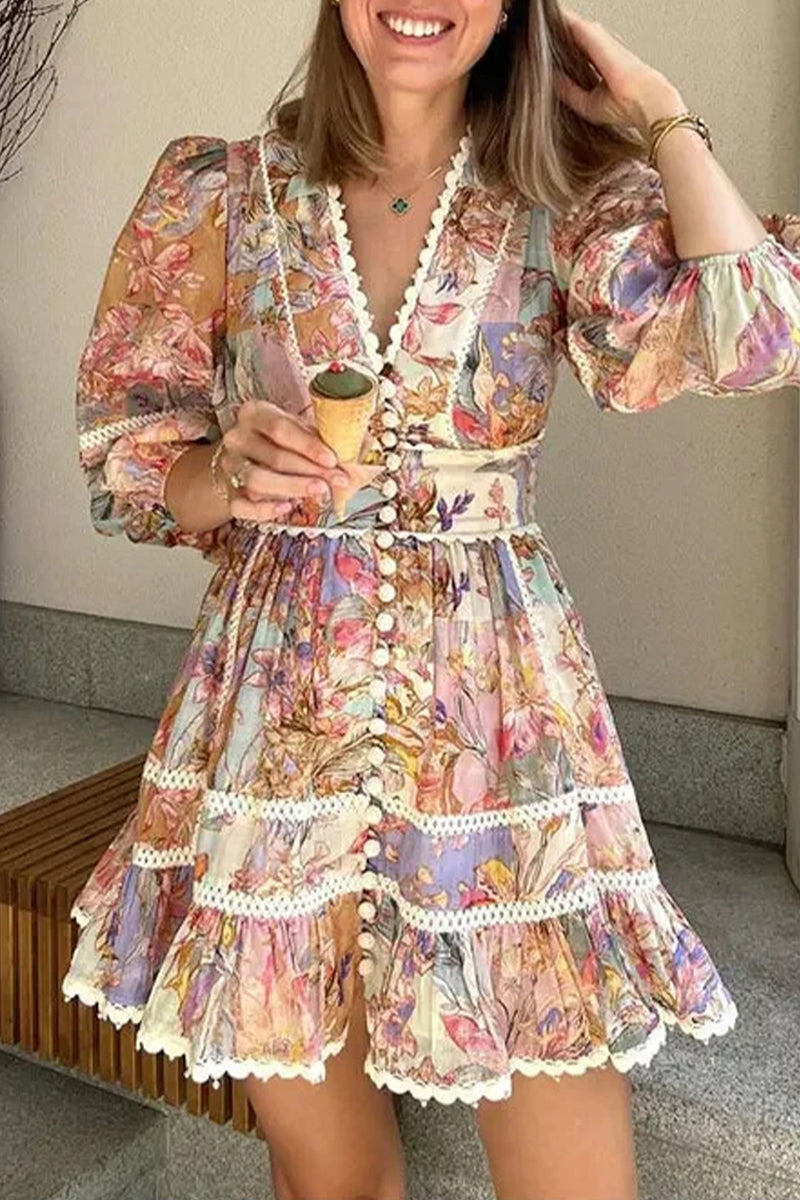 Mila - vintage print v-neck dress