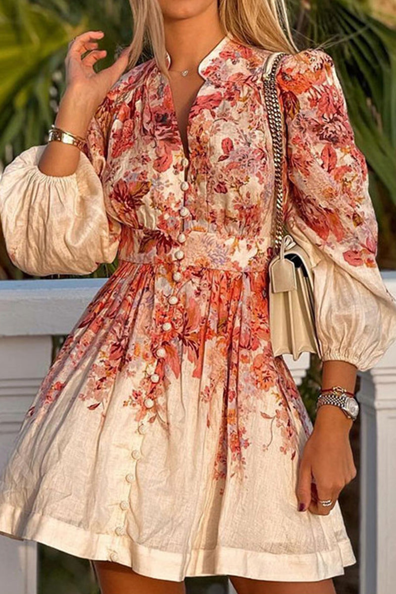 Aria - elegant floral buckle v-neck dress