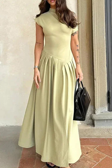 Women's Maxi Dress - Sleeveless A-Line Gown - High Neck Elegant Formal Wear