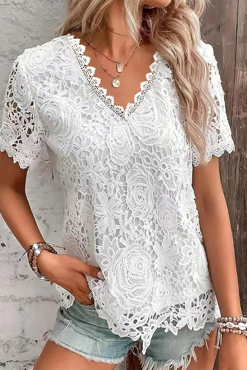 Charlotte - Casual Lace V-Neck T-Shirt