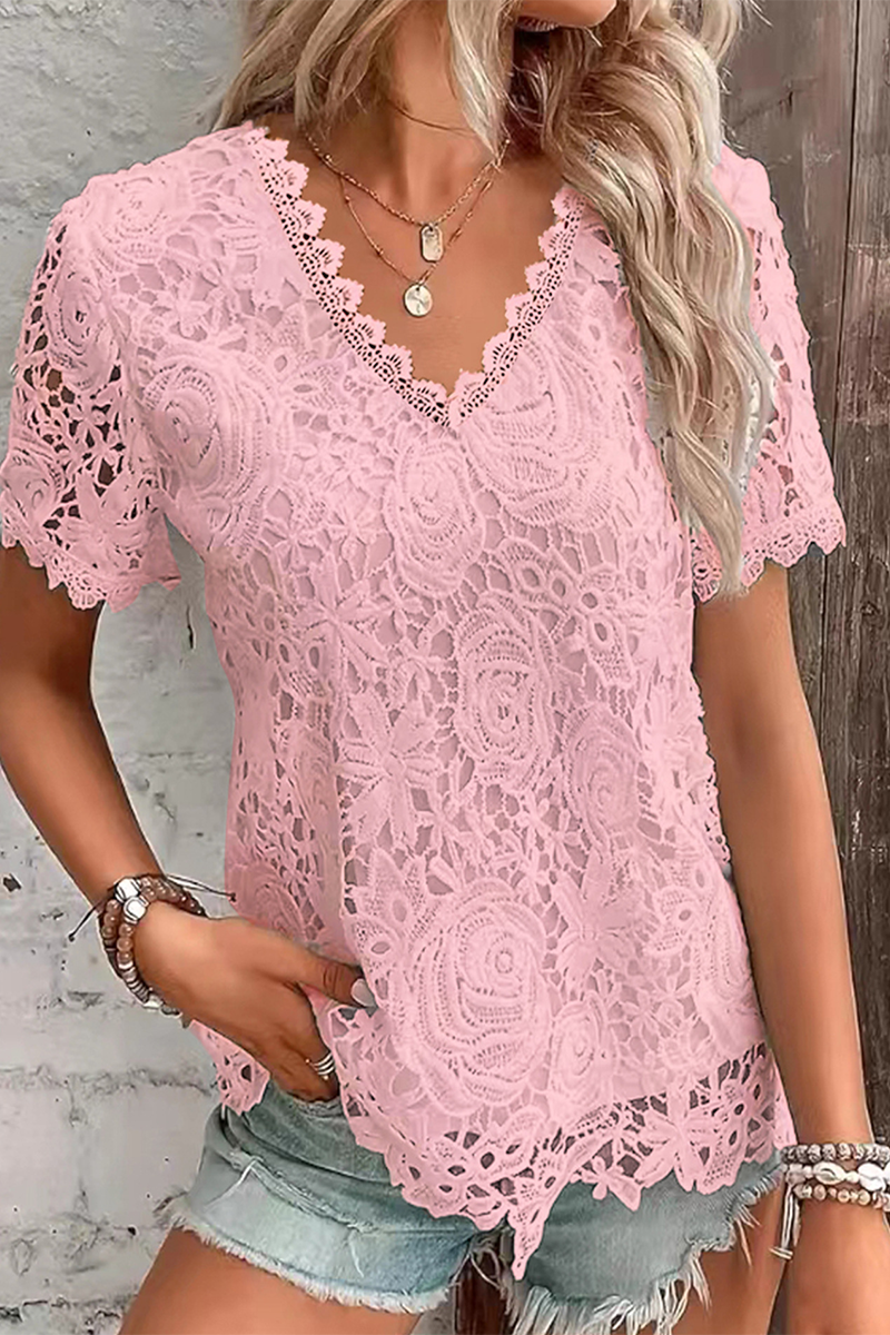 Charlotte - Casual Lace V-Neck T-Shirt