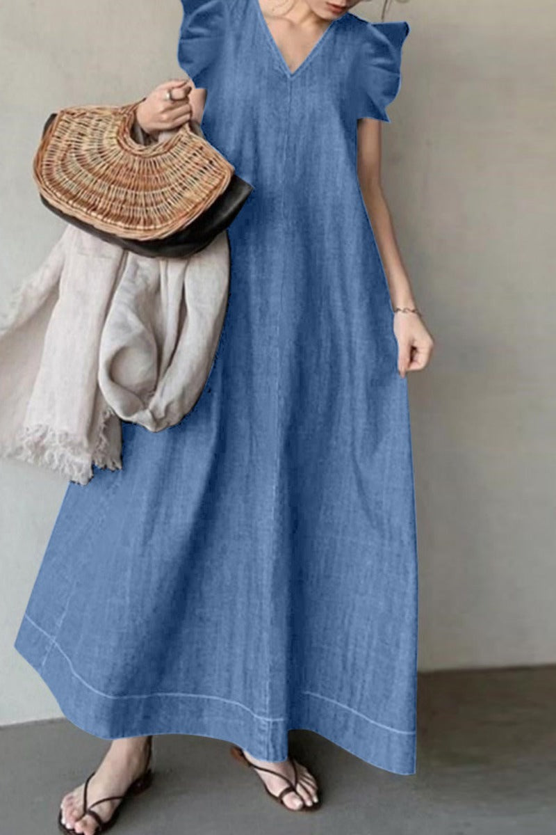 Cecilia - Casual V-Neck Sleeveless Denim Dress