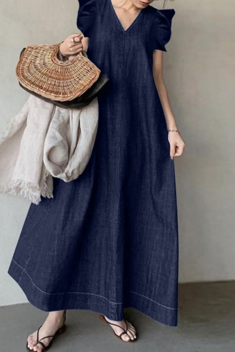 Cecilia - Casual V-Neck Sleeveless Denim Dress