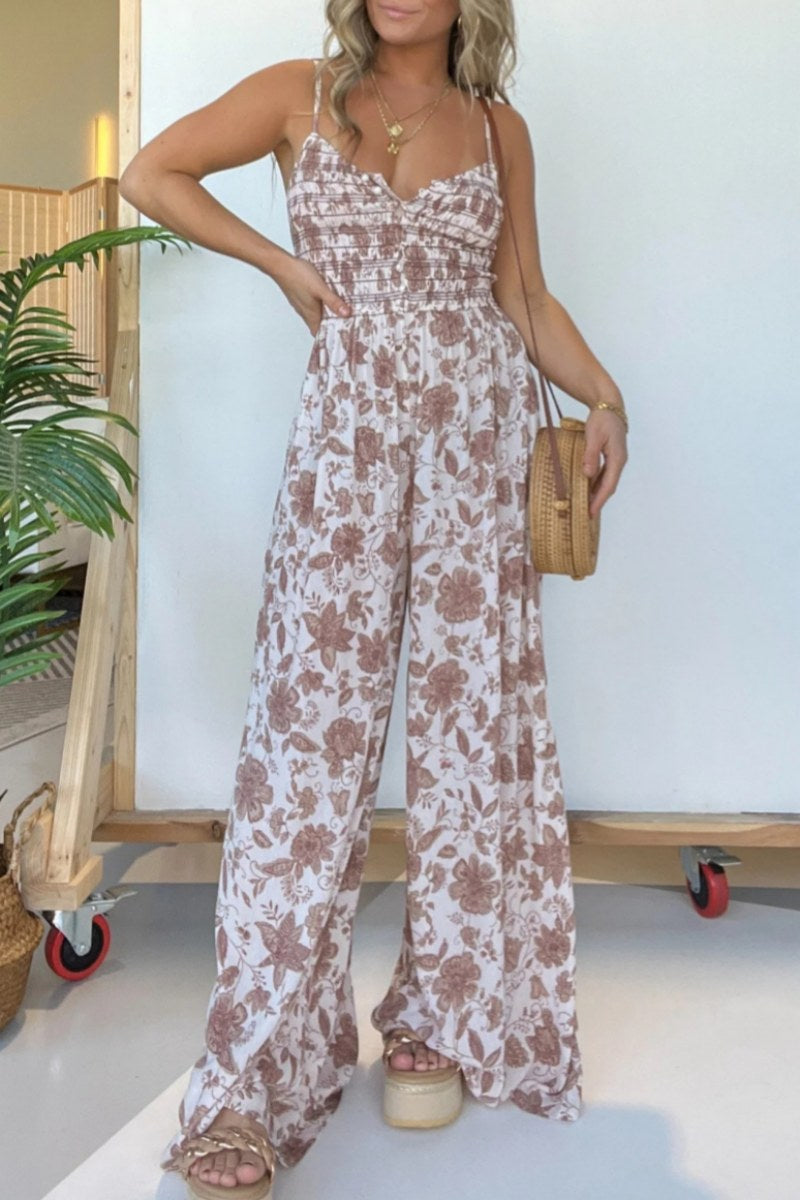 Lexie - Floral Print Backless Spaghetti Strap Jumpsuit