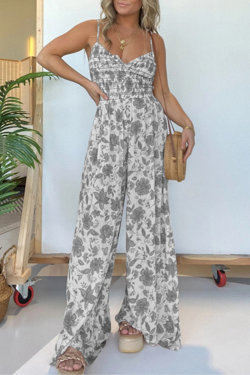 Lexie - Floral Print Backless Spaghetti Strap Jumpsuit