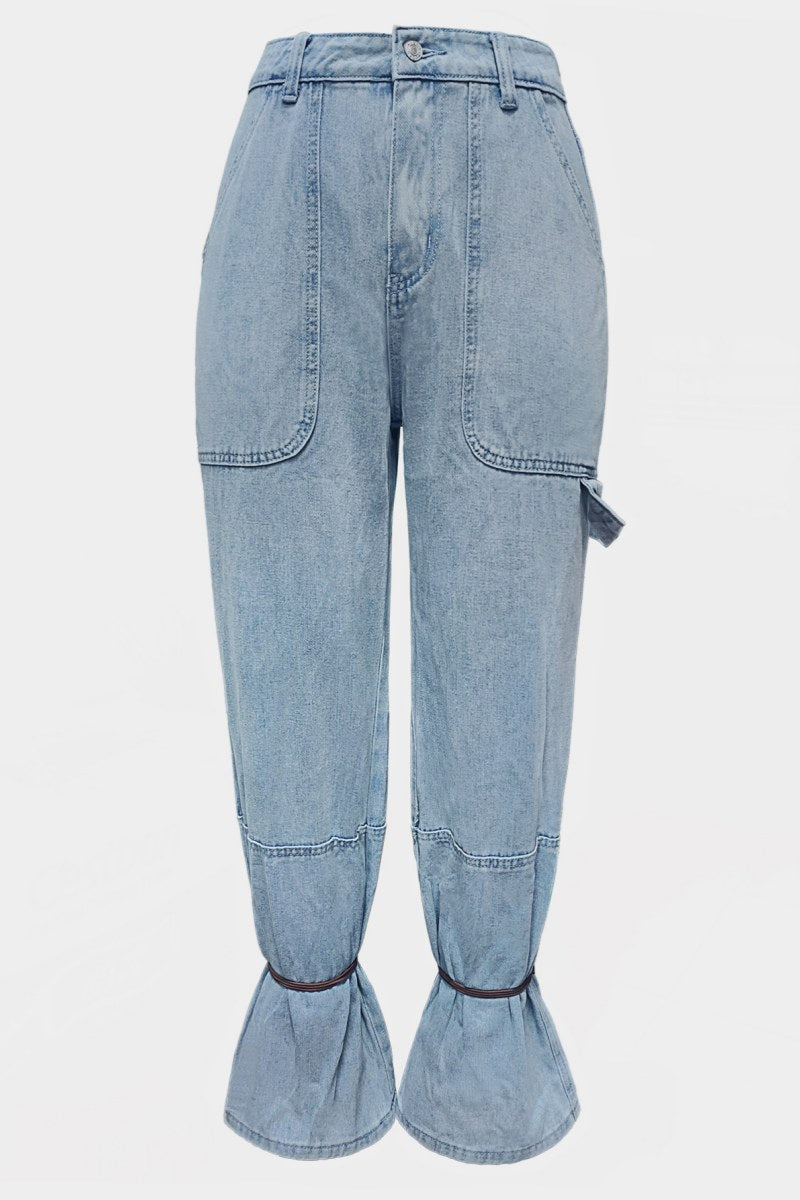 Coleen - Pocket Belted Denim Hem Jeans