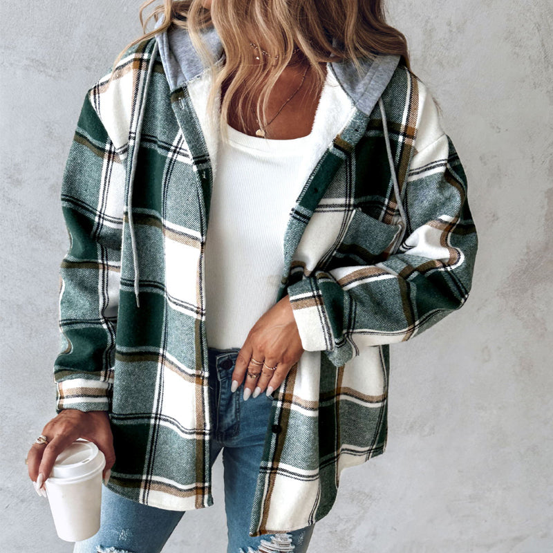 Women's plaid hoodie shirt jacket for cozy casual style