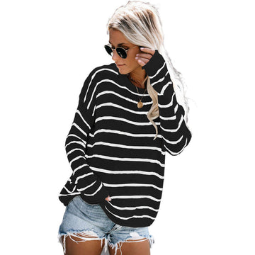 Women’s Pullover Sweater – Relaxed Fit Knit – Soft Texture – Striped – Long Sleeve