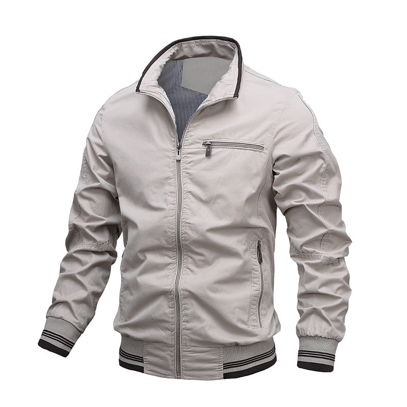 Men’s Casual Jacket – Cotton Fabric – Regular Fit – Zip Front with Stand Collar