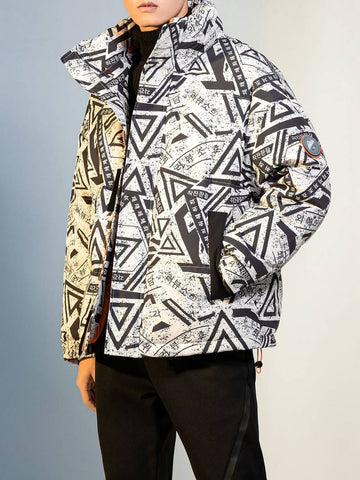 Men's geometric print winter jacket