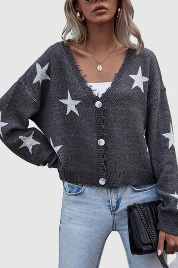 Letty - knitted cardigan with V-neck and star design