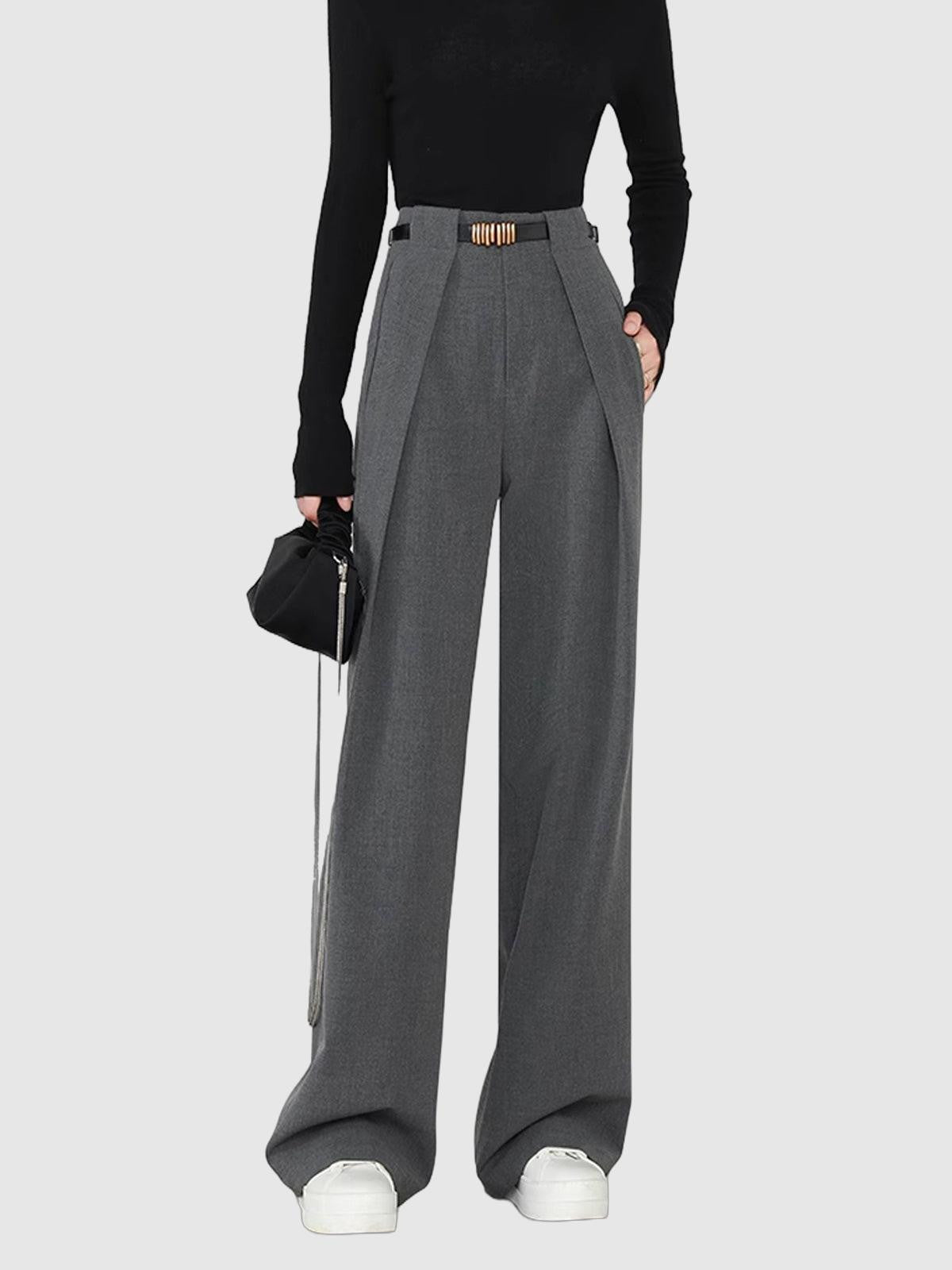 Noémie - middle waist solid pocket straight leg pants