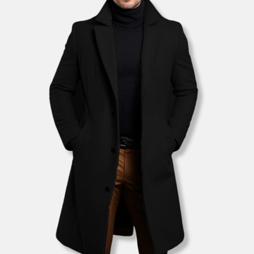 Men’s Trench Coat – Tailored Fit – Wool Blend – Single-Breasted – Knee Length