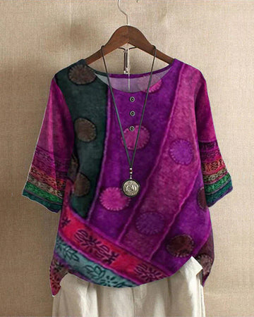 Women's bohemian patchwork tunic top for vibrant style