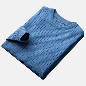 Men’s Sweater - Knit Fabric - Crew Neck - Long Sleeves - Textured Geometric Pattern
