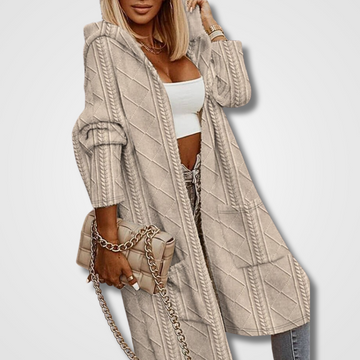 Women's long knit cardigan with hood