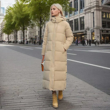 Women's full-length quilted puffer coat