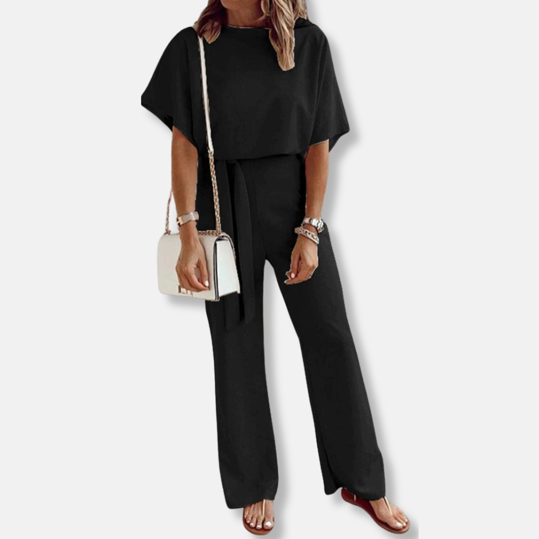 Carmel - elegant short sleeved hollowed waist jumpsuit