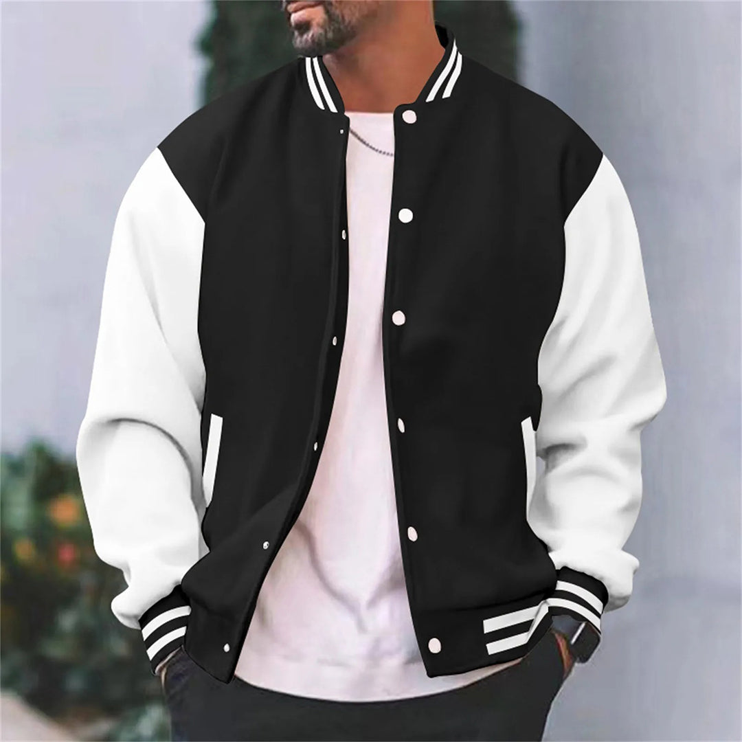 Men’s Varsity Jacket - Wool Blend Body - Snap Button Closure - Ribbed Collar & Cuffs