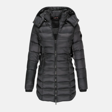 Women’s Puffer Coat – Slim Fit – Quilted Insulated – Mid-Length with Hood and Cuffs