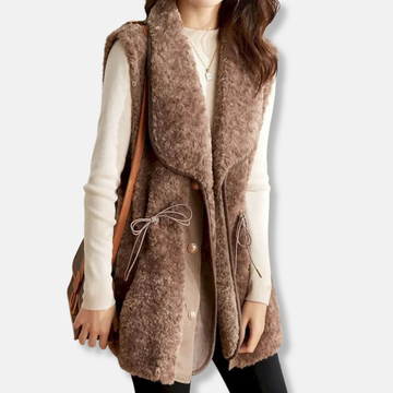 Women’s Vest - Faux Wool - Shawl Collar - Relaxed Fit - Hip Length