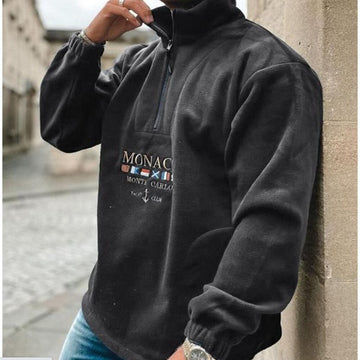 Men's embroidered half-zip pullover sweatshirt