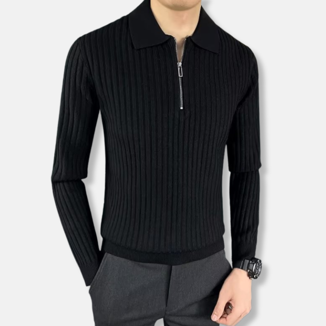Men’s Polo Shirt - Wool Blend - Regular Fit - Long Sleeve - Half-Zip