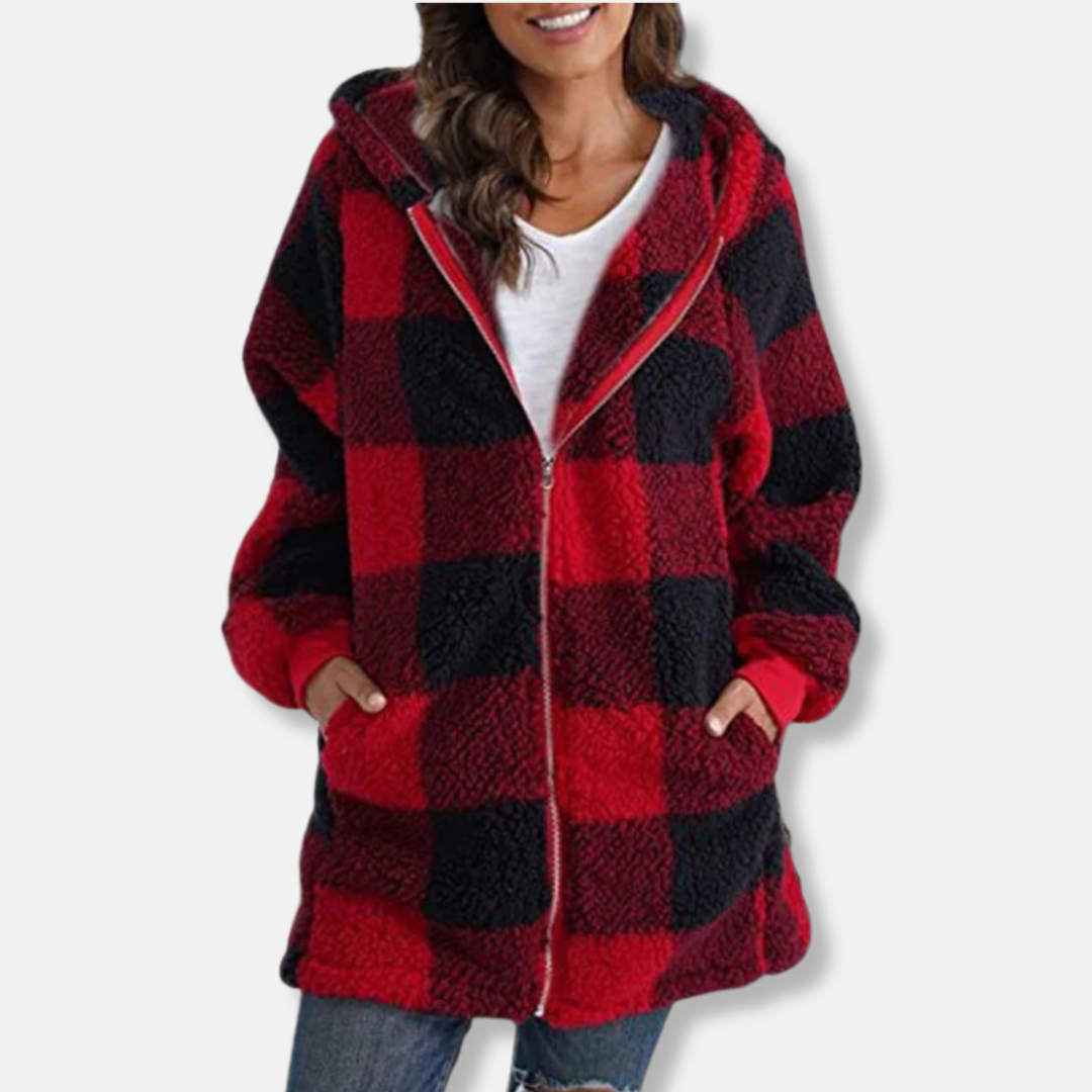 Sienna Hooded Jacket | Buffalo Check Mid-Thigh Jacket
