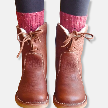 Women’s Ankle Boots - Leather - Lace-Up Front - Shearling Lining