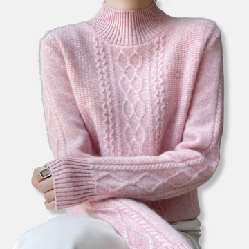 Olivia Relaxed Fit Pullover Sweater | Mock Neck Cable Knit Sweater